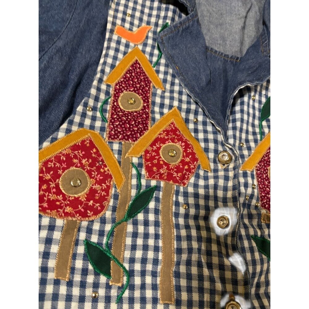 Vintage Donna Small Chambray Denim Dress With Vest Front and Tie Backs Long Slee - Picture 3 of 7